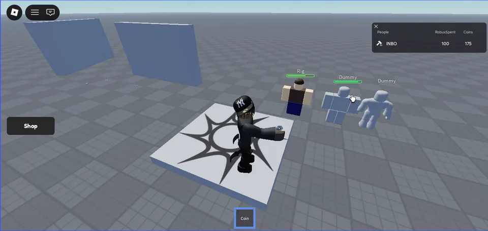 Coin throwing system targeting Roblox training dummies