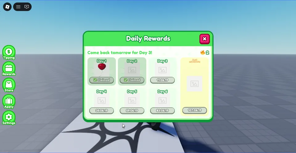 Daily rewards streak interface with claim timers