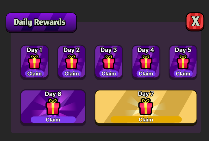 Roblox Cartoony 7-Day Daily Rewards Streak System UI